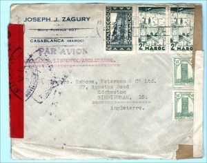 Morocco 1940 WW2 Neat doubly censored cover to Birmingham franked 9f50 in 5 st