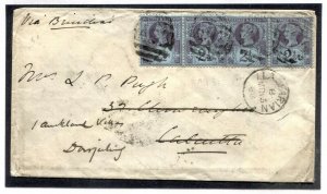 GB WALES INDIA MAIL Cardigans *Llanfarian* Numeral Cover Darjeeling 1888 C109a