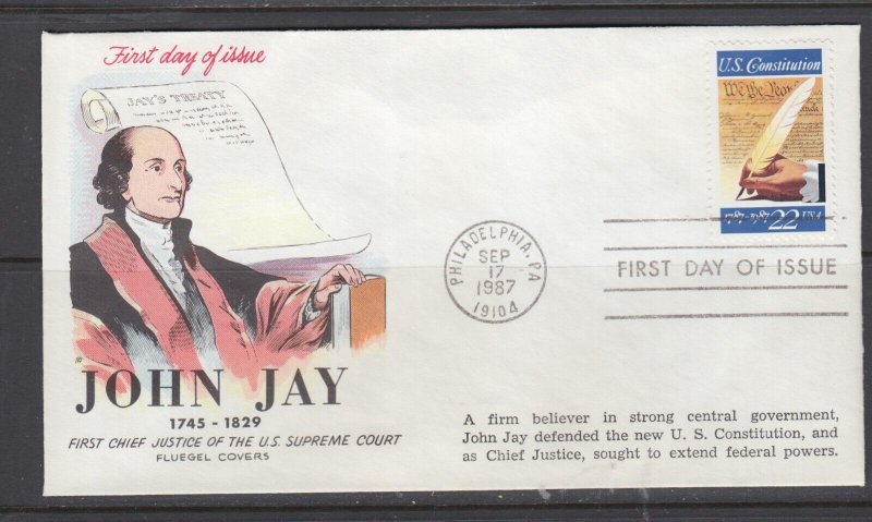 US Sc 2360 FDC. 1987 22c US Constitution, Fluegel John Jay cachet, fresh