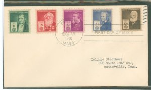 US 889-893 1940 10c Alexander Graham Bell with a FD cancel on an uncacheted addressed FDC with four other stamps of the famous a