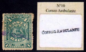 COSTA RICA 1892 RAILROAD TPO Sc 35 SMALL VIOLET CORREO AMBULANTE S/L CANCEL 