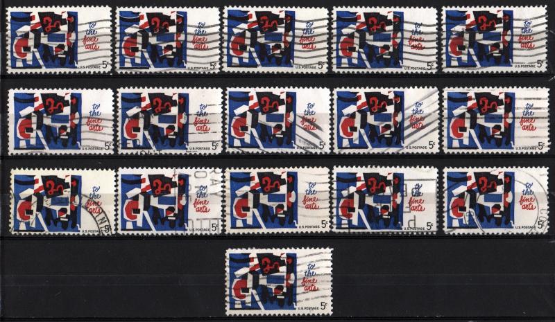 SC#1259 5¢ Fine Arts Singles (1964) Used Lot of 16 Stamps