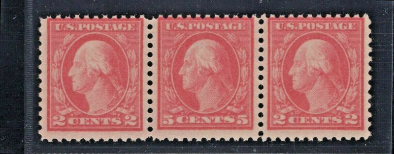 #505 Mint Strip of 3 Middle 5c Error Average-Fine OG NH (JH 6/6) 