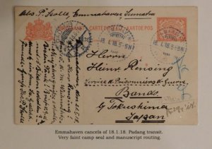 1918 Sumatra NI Postcard Cover WW1 tp Bando Japan German POW prisoner of war