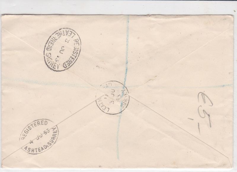 british 1953 registered stamps cover ref 19444