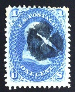 Scott#92 - VF - 1c Blue - Franklin - F-Grill - Used - 1868