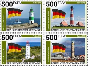 Central Africa - 2021 German Lighthouses - 4 Stamp Set - CA210723a