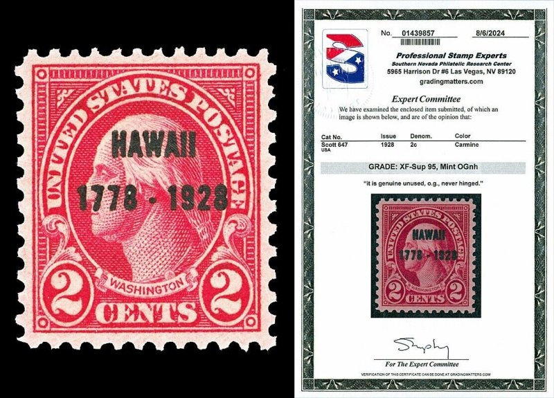 Scott 647 1928 2c Hawaii Opt. Issue Mint Graded XF-Sup 95 NH with PSE CERT