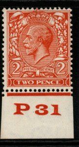 GB SG421 N36(1) 1924 2d ORANGE CONTROL P31 MTD MINT