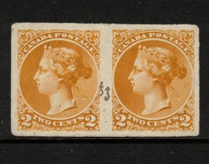 Canada #36e Extra fine Imperf Engraved Essay Pair In Ochre Yellow On Soft Wove