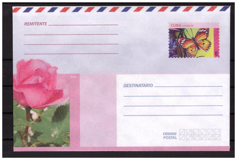 CUBA prestamped envelope 2018 Rose and butterfly