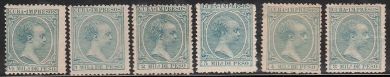 1896 Cuba Newspaper Stamps Sc P25-P30 King Alfonso Spain  Complete Set NEW