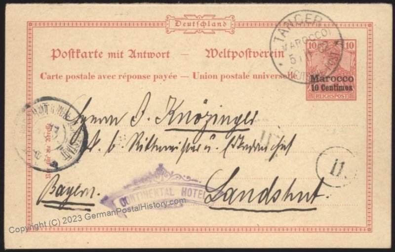 Germany 1902 Morocco TANGERS TANGIERS Reichspost Postal Card Cover 111449