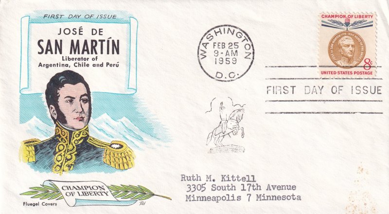 1959, Honoring Jose De San Martin, Flugel, FDC (E13954)