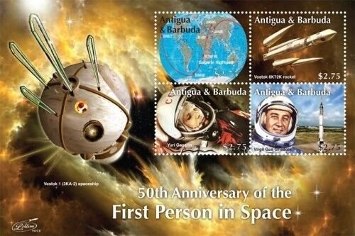 Antigua 2011 - First Person in Space 50th Anniv. Stamp Sheet of 4 Stamps MNH