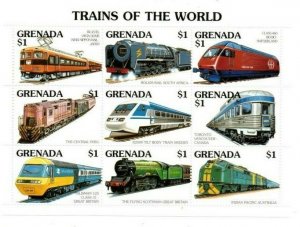 Grenada - 1995 - Trains - Sheet Of 9 stamps - MNH