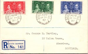 1937 S Georgia Falkland Island Depencies Registered Cover to Aberdeen Scotland 2