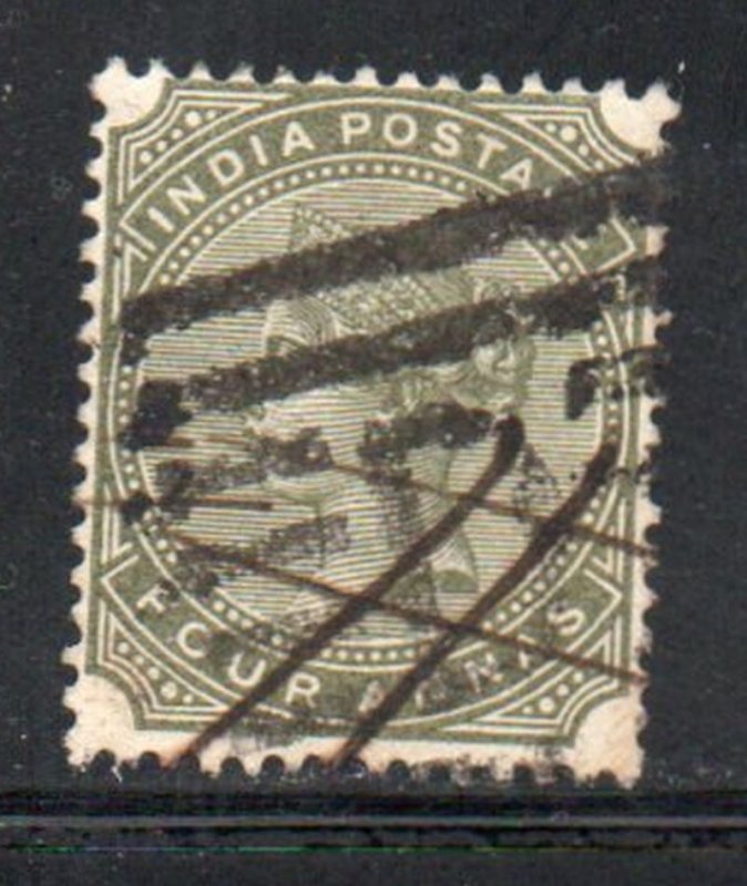 India Sc 42 188 4a olive green  Victoria stamp used