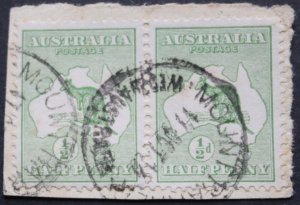 Australia 1913 Halfpenny Kangaroo pair with MOUNT BARKER postmark