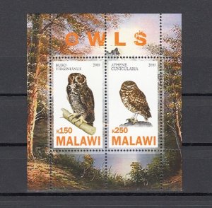 Malawi, 2010 Cinderella issue. Owls on a sheet of 2.