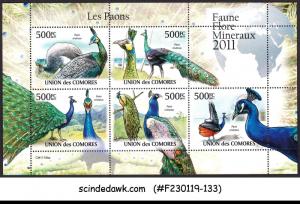 COMOROS - 2011 PEACOCK / BIRDS - MIN. SHEET MNH