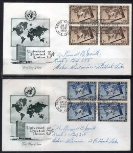 UN New York 17-18 UPU Blocks of Four Artmaster Set of Two Pen FDCs