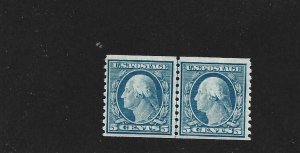 United States Scott 496 5-cent Washington Vertical Coil Line Pair NH 2021 cv $65