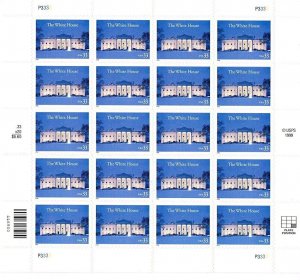 White House Sheet of Twenty 33 Cent Postage Stamps Scott 3445