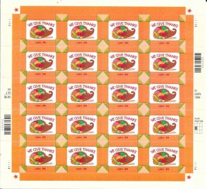 3546 MNH, 34c. Thanksgiving,  Full sheet,  FREE INSURED SHIPPING