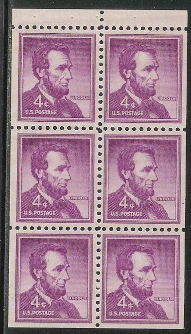 US #1036a, A. Lincoln, Booklet Pane, MNH