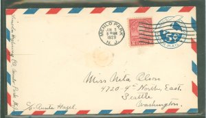 US 655 1929 2c Edison light bulb/50th Anniversary, single, upgrading a 5c monogram airplane pre-paid envelope paying for the dom