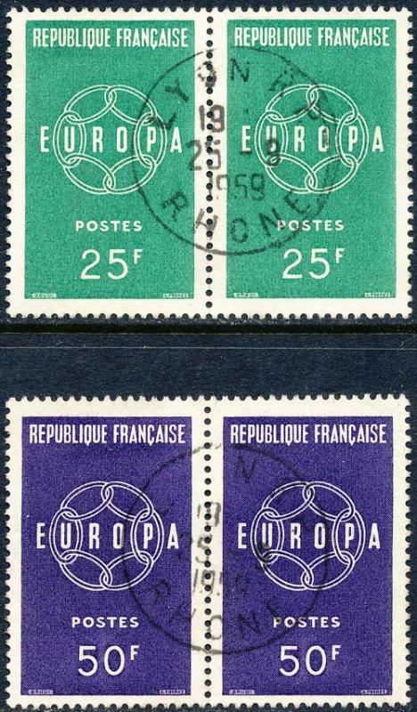 France 1959 Sc 929-30 Europa Lyon CDS 2 Horz Pair Stamp Used