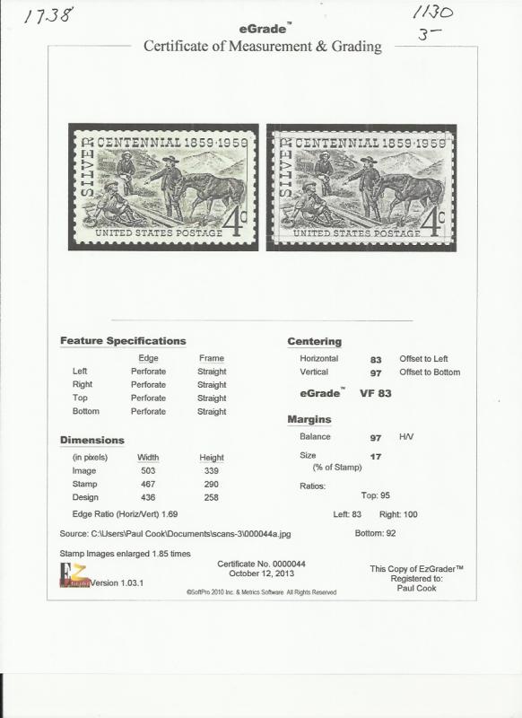 # 1130 MINT NEVER HINGED SILVER CENTENNIAL     VF+