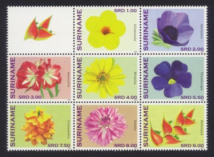 Suriname Sc# 1433-40 MNH Flowers 2012 (Block of 8)