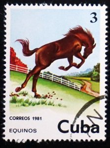 CUBA Sc# 2434 HORSES HORSES HORSES  3c  1981 used cto