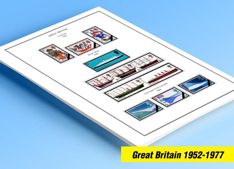 COLOR PRINTED GREAT BRITAIN 1952-1977 STAMP ALBUM PAGES (55 illustrated pages)