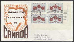 1964 #417 Maple Leaf Unity Plate Block FDC Cachet Craft/Ken Boll Cachet Ottawa