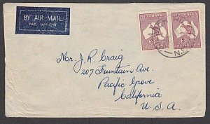 AUSTRALIA 1946 airmail cover to USA - 2/- Kangaroo (2) DULWICH HILL cds....55130