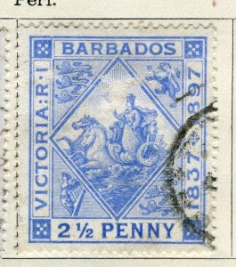 BARBADOS; 1897 early classic QV issue fine used 2.5d. value