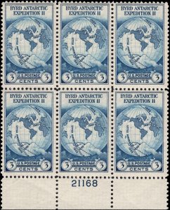 US #733 BYRD MNH BOTTOM PLATE BLOCK #21168 DURLAND $15.00