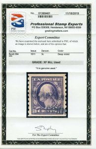 US SCOTT #394, Used-XF-Jumbo Graded 90J PSE and PF Certificate (DFP)