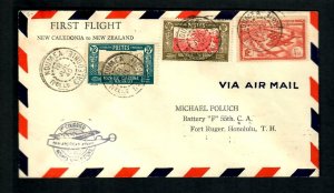 Lot 5 Cover 1940 First Flight New Caledonia to New Zealand to Honolulu Battery F