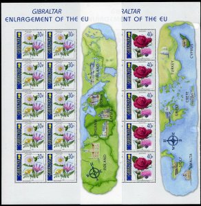 Gibraltar 946-949 sheets,MNH.Enlargement of European Union,2003.National flowers