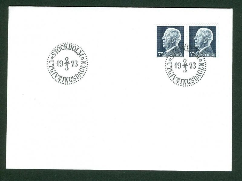 Sweden.  Fdc  1973.  King Gustav VI Adolf  2x 75 Ore.  Engraver  Cz. Slania