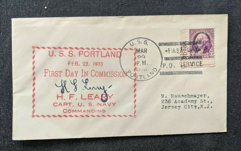 1933 USS Portland First Day Commission US Navy Cover to Jersey City NJ