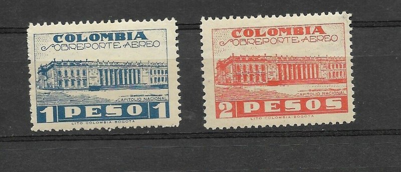 COLOMBIA YEAR 1945 Bay National Capitol 1 & 2 pesos High Values Set  c143/144