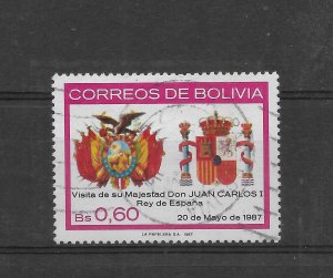 BOLIVIA 1987 VISIT OF THE KING OF SPAIN JUAN CARLOS I ROYALTY COATS SC 740 USED