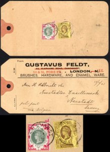 SG214 1/- green and carmine on the reverse of a printed luggage tag RARE