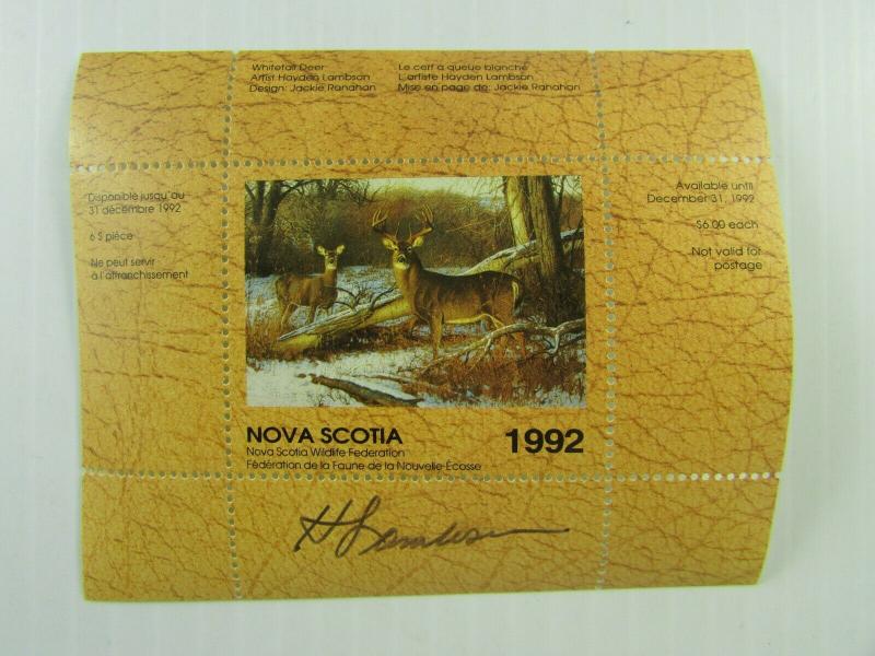 SIGNED 1992 Canada Nova Scotia Wildlife Federation Whitetail Deer stamplet MNH 