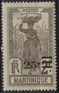 Martinique 121 (mh) 25c on 2fr girl w. pineapple, gray & brn (1924)
